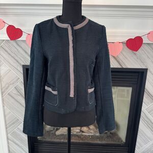 American Eagle Classic Navy Textured Blazer with Braided Trim Detail 2009 Medium